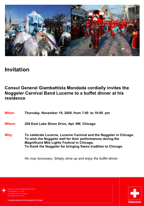 Einladung Consulate General of Switzerland in Chicago